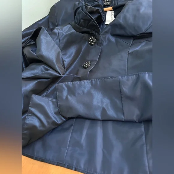 NWT Women’s Xscape blue organza long sleeve ruffled top Sz 12 - Picture 3 of 8